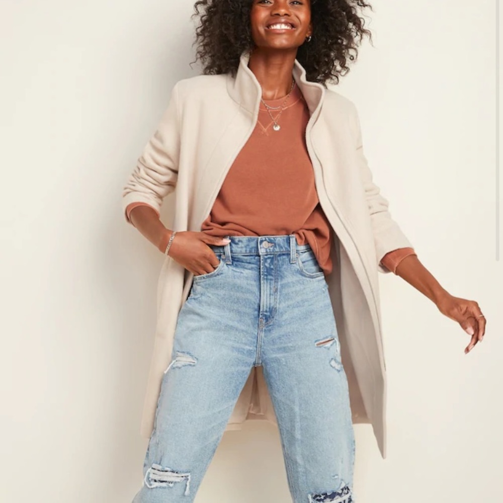 Relaxed Soft-Brushed Funnel-Neck Coat for Women